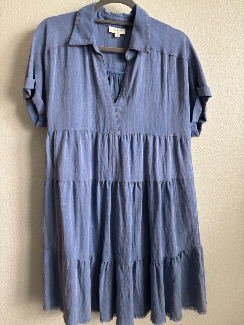 Umgee Light Blue Tiered Mini Dress